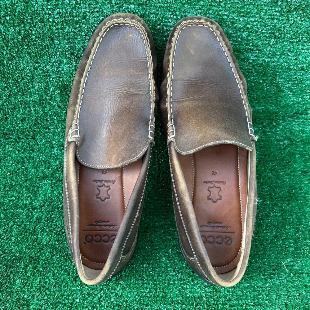 ECCO Mens Brown Leather Moc‎ Toe Slip On Loafers Shoes 571004 Size 46